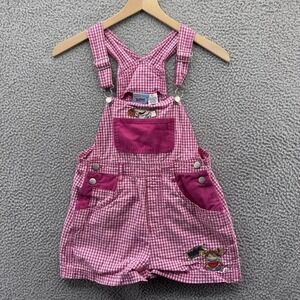 Vintage Rugrats Overalls Girls Large Pink Gingham Shortalls Embroidered 90s